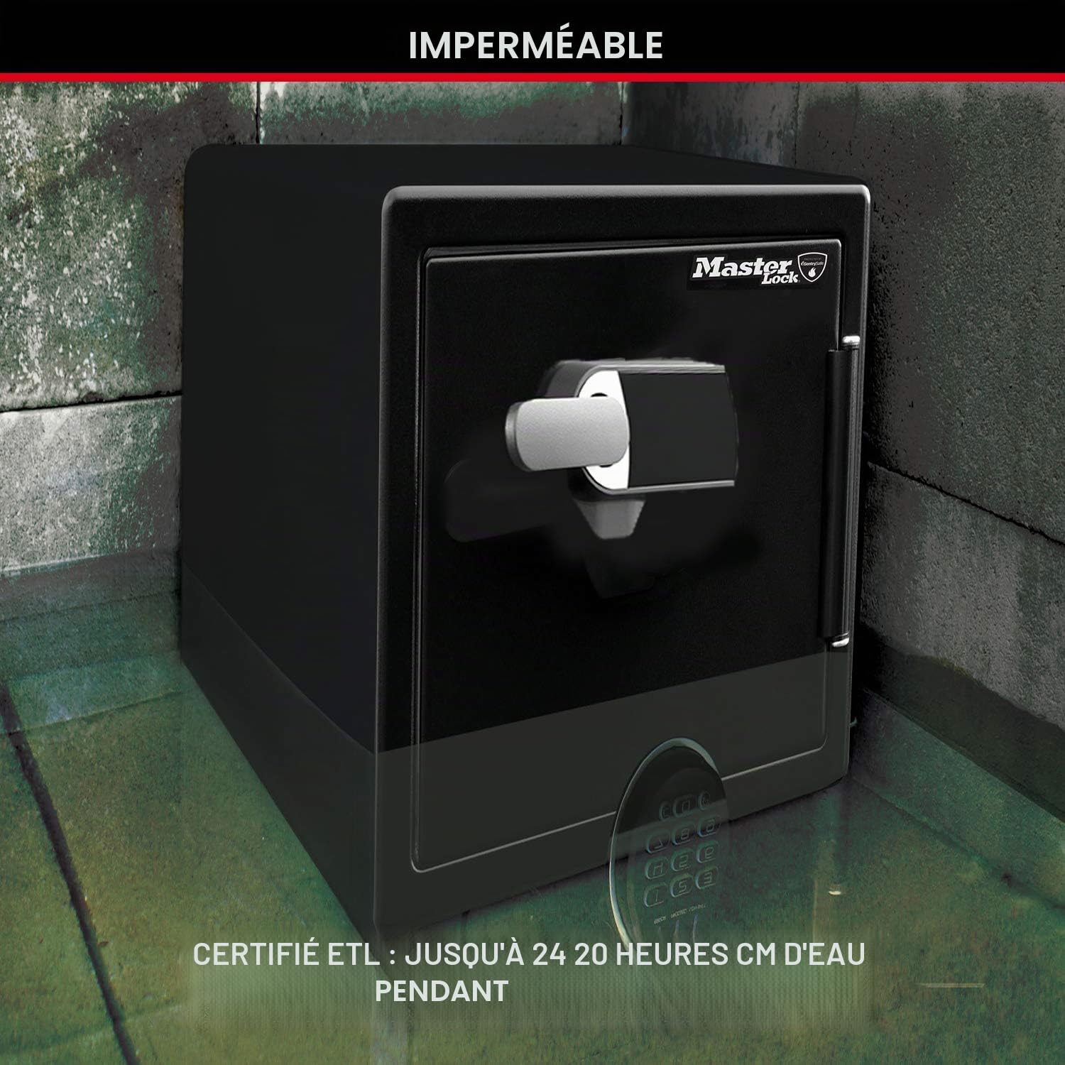 Master Lock Coffre Fort Anti Feu et Etanche à Code et Alarme, triple protection - vol, incendie et inondation, Combinaison Electrique, 56.6L, 60.3 x 47.2 x 49.1 cm