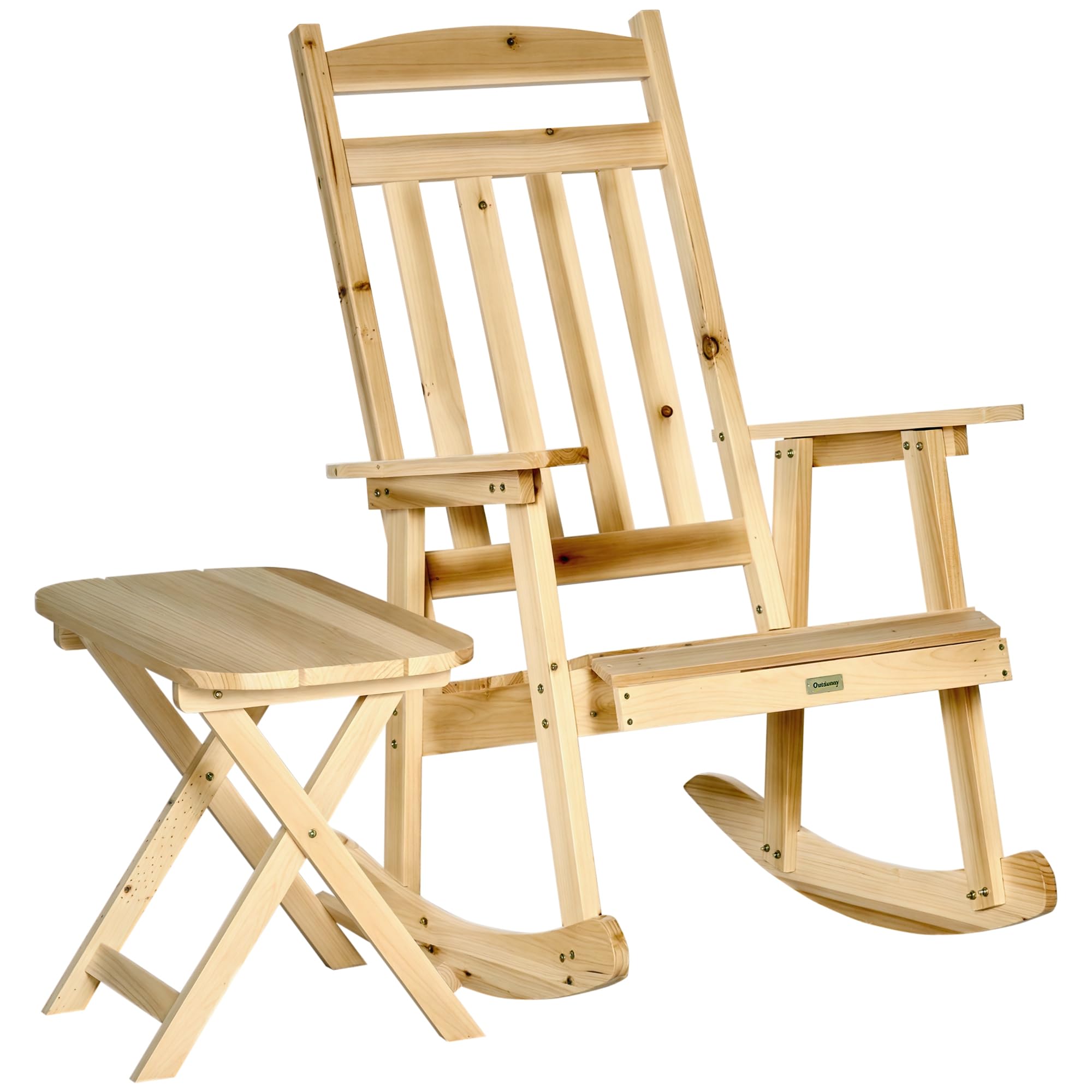 Outsunny Ensemble de Jardin 2 pièces Style Cosy Chaise à Bascule + Table d'appoint Pliante Bois d'épicéa Massif