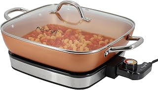 MegaChef 11.81-Inch Electric Fry Pan with Copper Non-Stick Coating, Tempered Glass Lid & Adjustable Temp Control