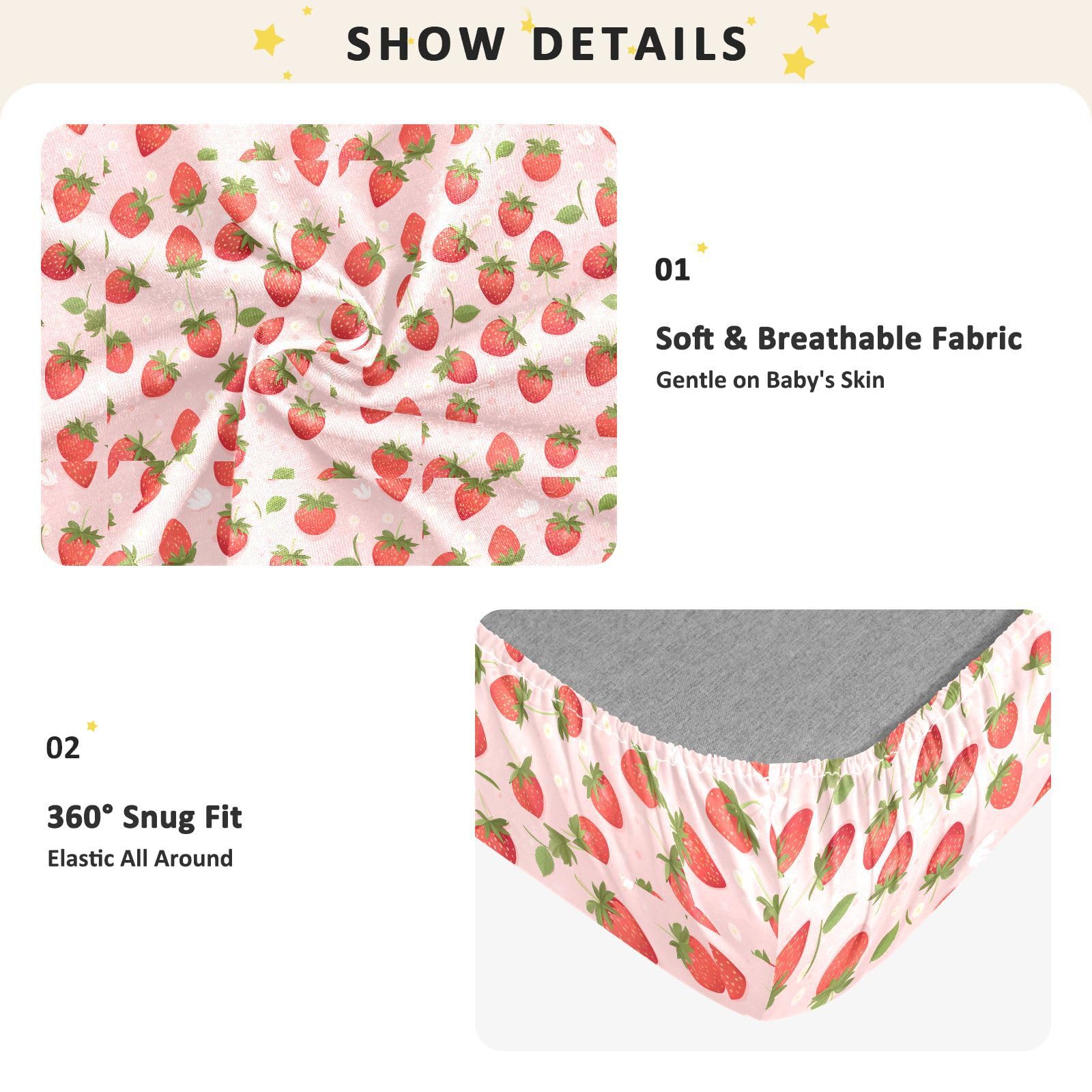 Drap-housse pour berceau de bébé rose fraise pour garçons et filles - 71,1 x 132,1 cm