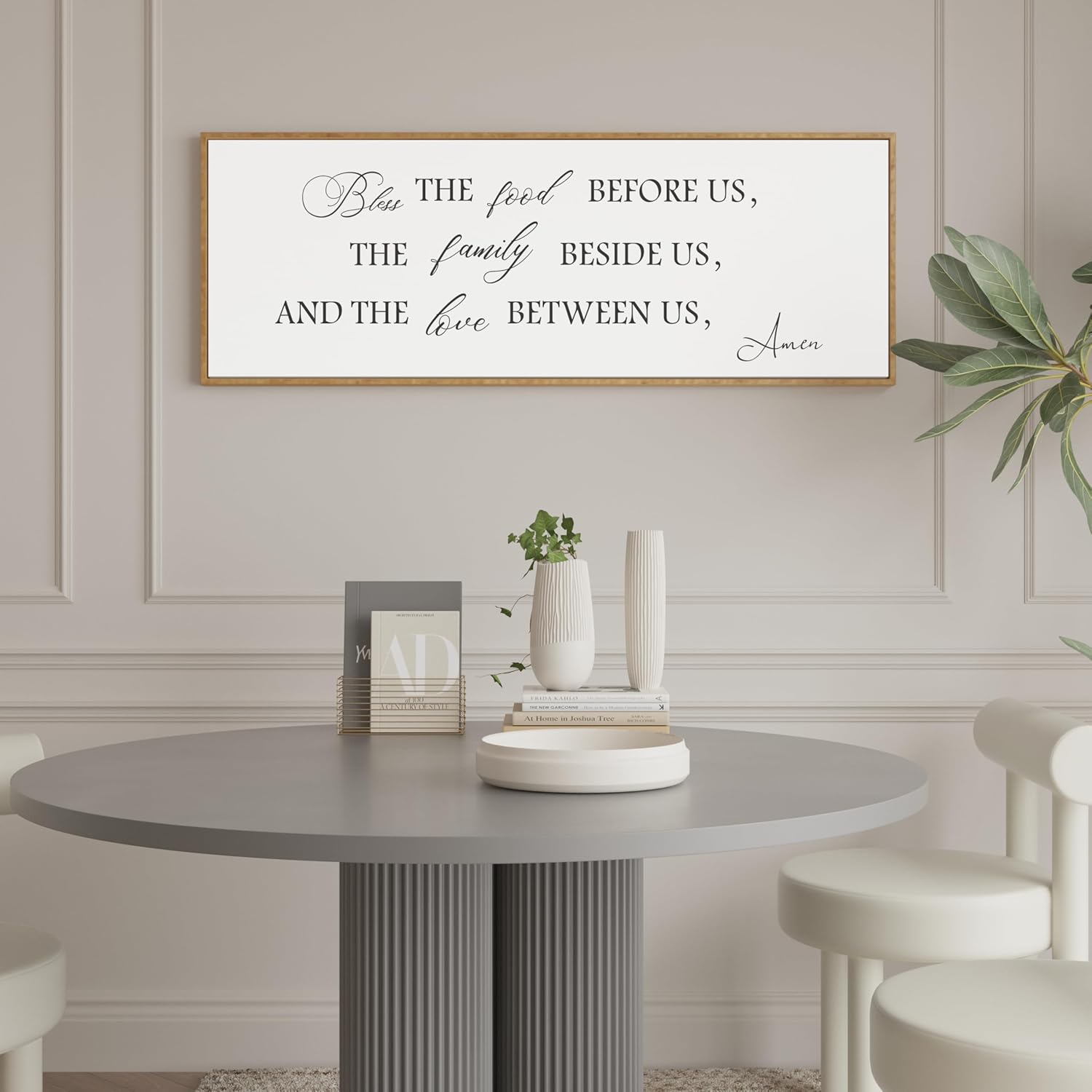 PEONIA 41" x 15" Bless The Food Before Us Wall Decor- Perfect Large Size Bless The Family Beside Us, And The Love Between Us Decor Wall Art Inspirational Kitchen Wall Decor (Wood)