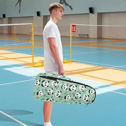 Miniatura 8 de Mochila de tenis de bádminton con diseño de pandas, color verde menta, sin costuras, con capacidad para 2 raquetas para mujeres y hombres, maleta