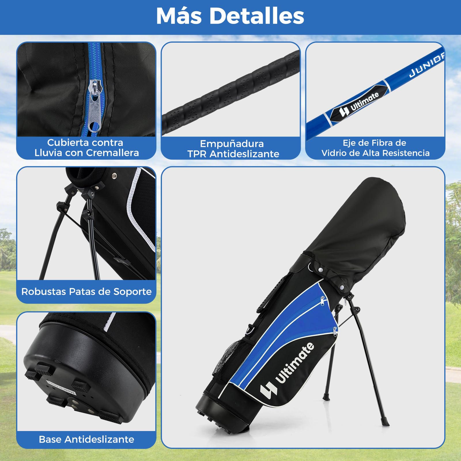 COSTWAY Set de Palos de Golf para Niños 8-13 Años, Incluye Madera 3, Hierros 7 y 9, Putter, Bolsa