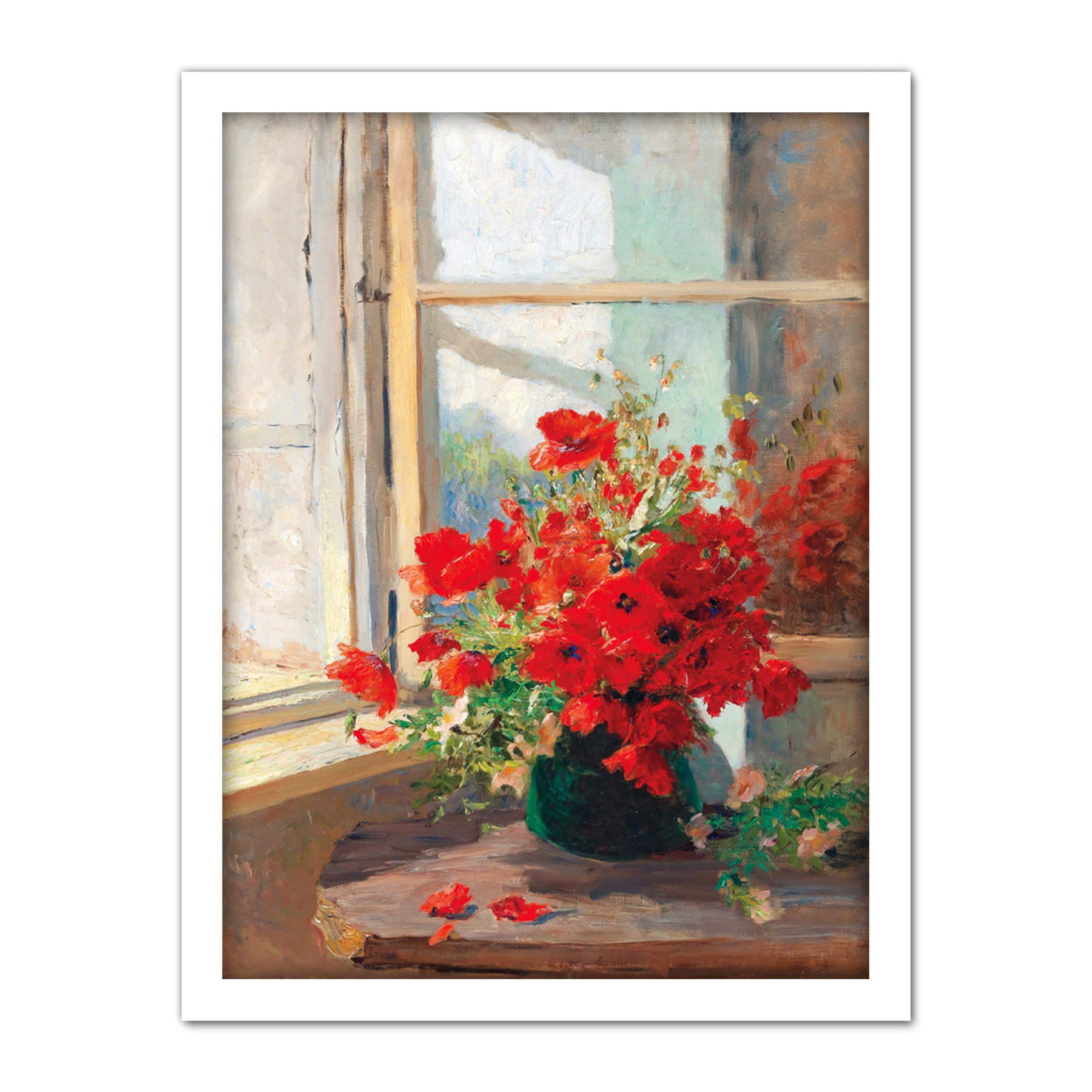 Artery8 Florian Bouquet Poppies Window Flowers Painting Artwork Framed Wall Art Print 18X24 Inch