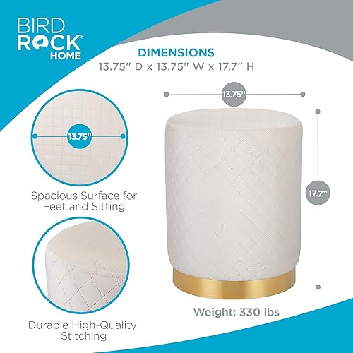 Miniatura 2 de BIRDROCK HOME Taburete otomano redondo de terciopelo con diseño de celosía y ribete dorado, reposapiés suave y acolchado para sala de estar o