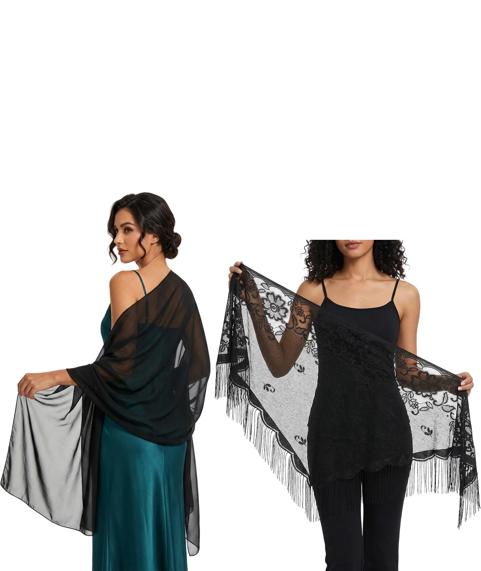 Shawls for Women, Two Elegant Black Stoles, Stylish Latest Fashion Accessories, For Weddings Parties Formal Events, Soft Chiffon Scarves, Versatile Wear as Wraps Headscarves-picture-52