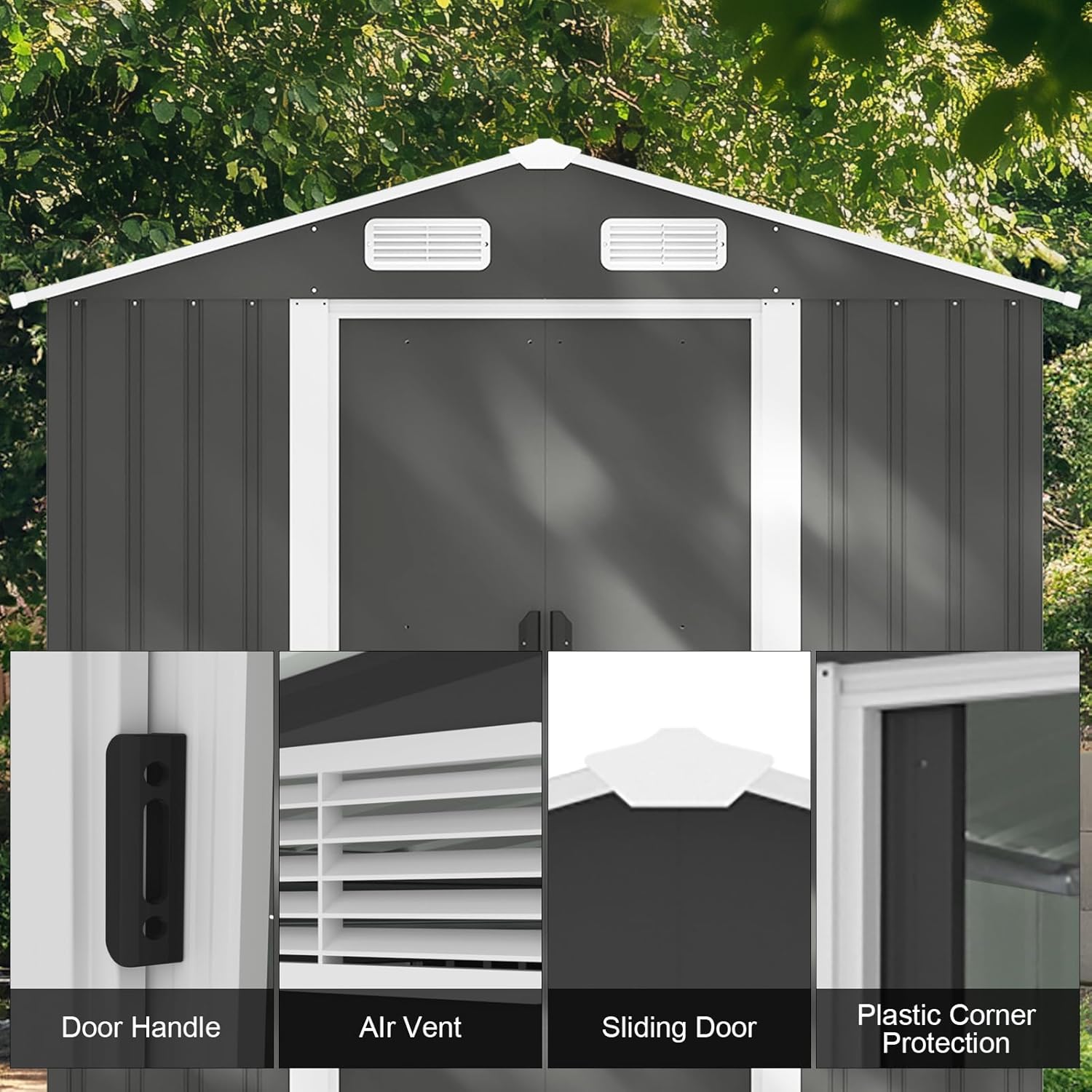 VINGLI Outdoor Storage Shed, 6x4 FT Metal Shed with Sliding Door, Air Vent, Patio Storage House, Weatherproof Tool Shed for Patio, Garden, Yard, Outside Use, Black