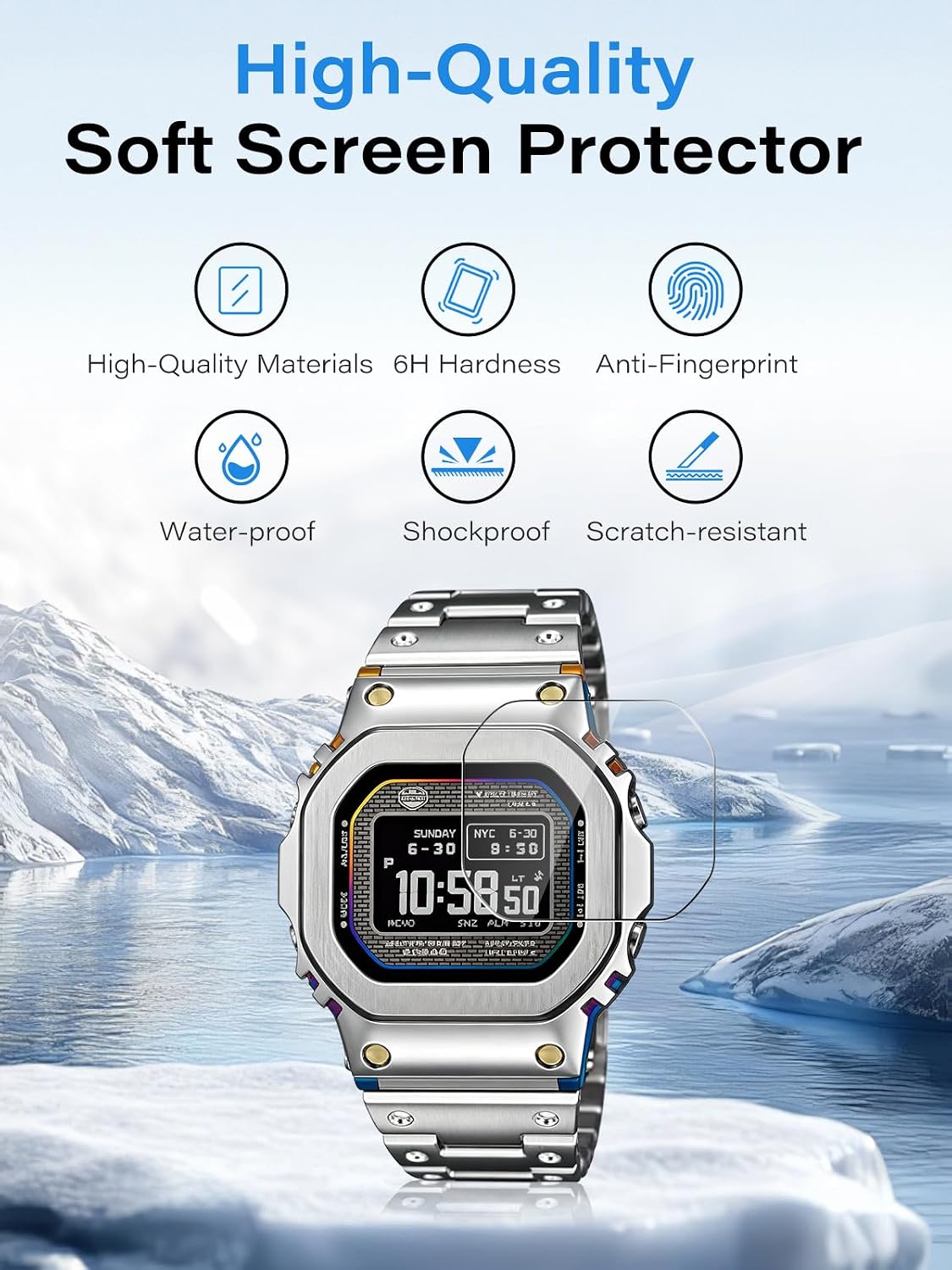 4 Pack Screen Protector for CASIO GMWBZ5000RC-1 Smartwatch, Soft TPU for CASIO G-SHOCK 5000 SERIES, HD Transparent, Bubble Free, Touch Sensitive
