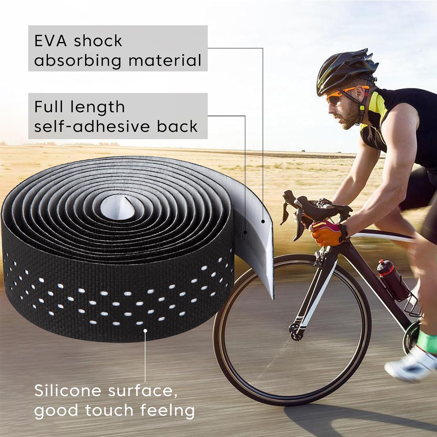 Bike Handlebar Tape, Silicone Bar Tape Road Bike, Extra Thick Soft & Non-Slip Comfortable Bicycle Handle bar Tape, Bike Grip Tape for Handlebars, Black