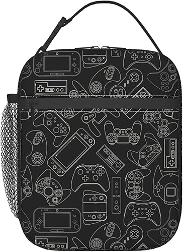 Oplp Controlador de videojuegos con fondo negro, bolsa de almuerzo, bolsa de comida aislada, contenedor de alimentos para escuela, trabajo, picnic,