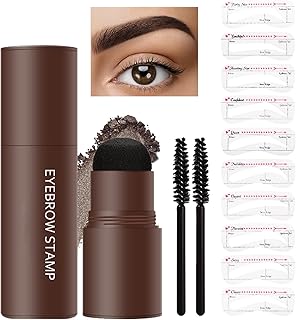 Eyebrow Stencil Kit, Eyebrow Dye Brow Tint, Waterproof Eyebrow Stamp Kit, Long-lasting 3-IN-1 Eyebrow Powder Hairline Shadow with 10 Reusable Eyebrow Stencils, Eyebrow Pen Dark Brown