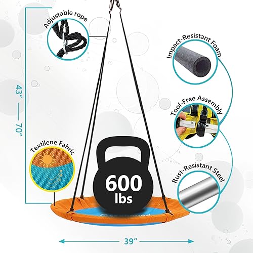 Miniatura 2 de SkyBound Columpio de platillo para árbol, capacidad de peso de 600 libras, columpio para exteriores con correas para colgar, columpios de árbol