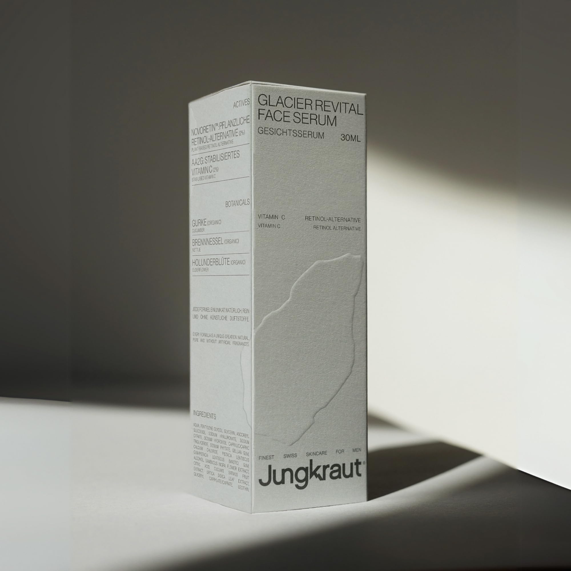 Glacier Revital serum do twarzy dla mężczyzn, 30 ml, retinol, witamina C, kwas hialuronowy, All-in-One Anti-Aging, drobne zmarszczki, pory, naturalnie wegańskie, wyprodukowane w Szwajcarii
