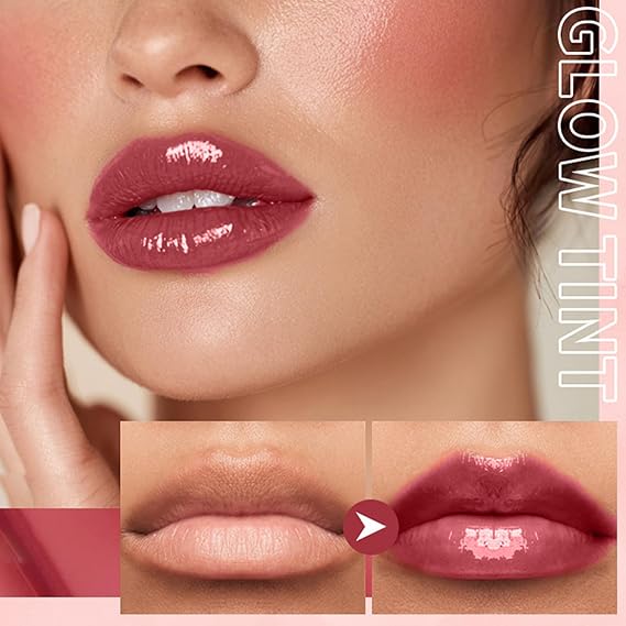 Glow Lip Tint Moisturizing & Nourishing Rose Pink Lip Gloss Non-Sticky Lightweight Liquid Lipsticks, Long-Lasting Waterproof Lip Stain Lip Glaze Makeup Gift for Women