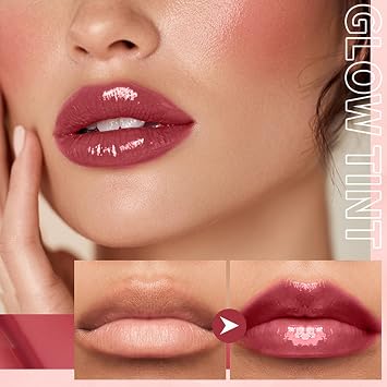 Glow Lip Tint Moisturizing & Nourishing Rose Pink Lip Gloss Non-Sticky Lightweight Liquid Lipsticks, Long-Lasting Waterproof Lip Stain Lip Glaze Makeup Gift for Women