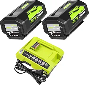 2 Packs 40 Volt 6.0Ah OP40601 Battery Replacement for Ryobi 40V Batteries and OP401 Charger Compatible with Ryobi 40V Lithium ion Battery OP40602 OP4050A OP4040 OP4026 OP40401 OP40501(Green)