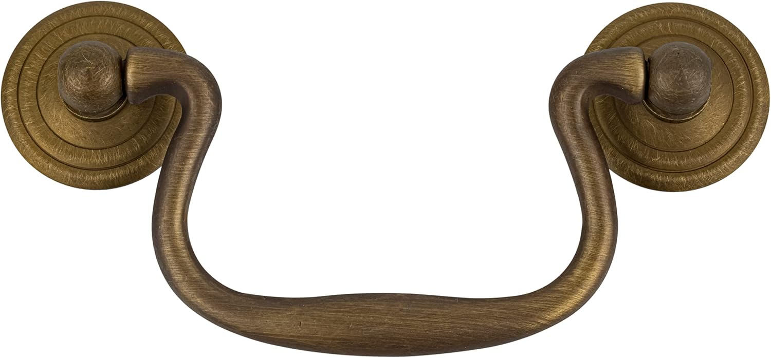 Antique Cast Brass Swan Neck Drawer Bail Pull | Centers: 3" | Handle for Antique Cabinet Door, Dresser Drawer, Desk | Reproduction Furniture Hardware | BP7-BAB