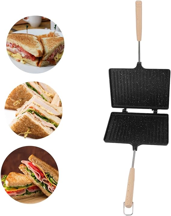 Breakfast Sandwich Maker, Panini Press Hot Dog Toaster Cheese Press Breakfast Pan Double Sided Frying Pan Grilled Pan for Home Kitchen