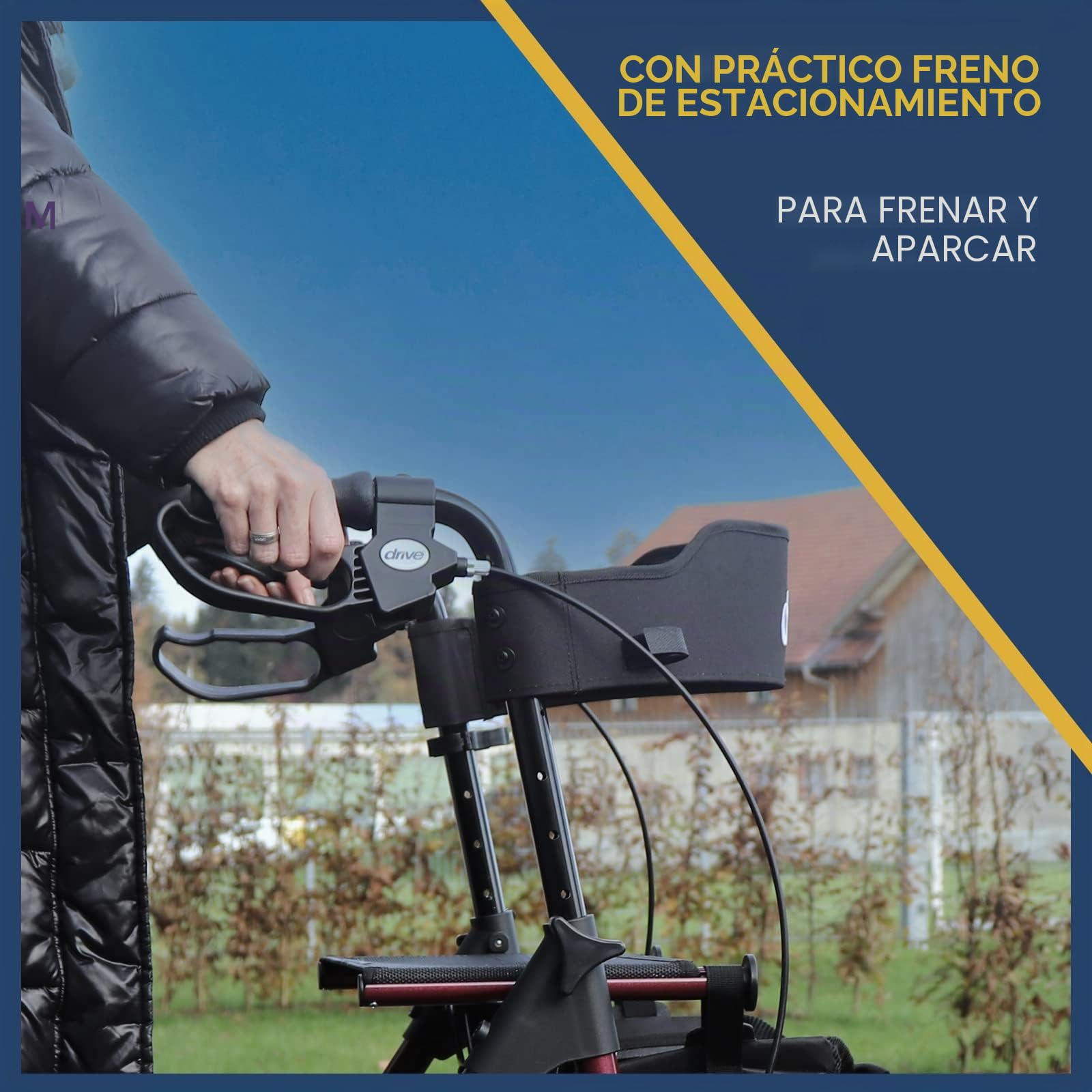 Drive Medical Andador Torro en rojo para uso interior y exterior, andador estable con asiento y respaldo, con cesta y soporte para bastón, estructura de aluminio de 6,9 kg, soporta hasta 150 kg