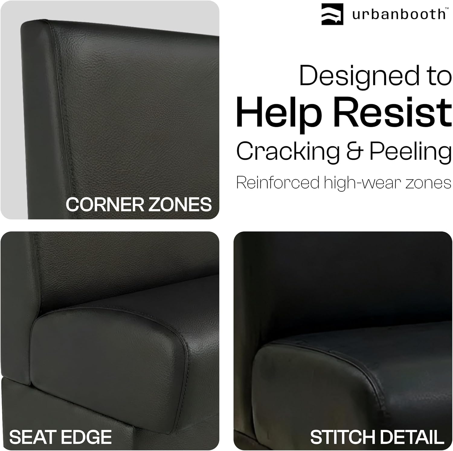 48" Corner Booth Seating – 36" High Curved Corner Booth with Plain Tight-Back Upholstery, Birch Plywood Frame, High-Density Foam, Black Vinyl for Café & Restaurant Seating