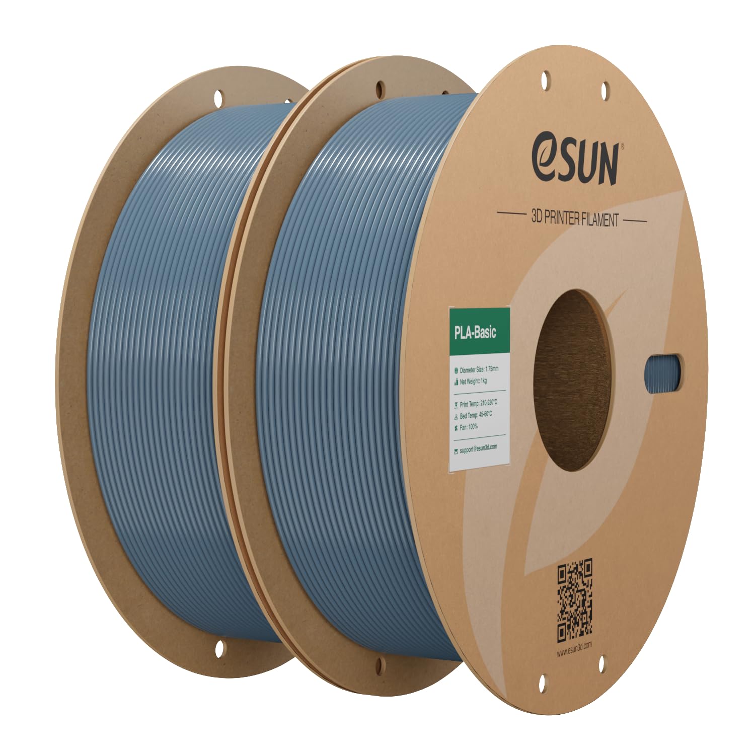 eSUN Filamento PLA 1,75 mm, filamento di Basic PLA per stampante 3D Precisione dimensionale +/- 0,03 mm, 1 kg per bobina, 2 bobine di filamento 3D per stampa 3D, Grigio