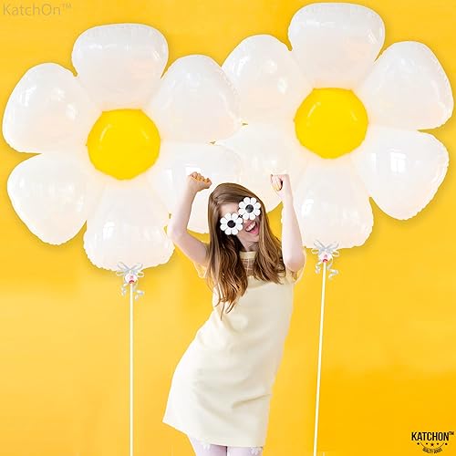 Miniatura 3 de Globos enormes de margaritas para decoraciones florales de cumpleaños - 45 pulgadas  Globos de flores para decoraciones de fiesta de margaritas