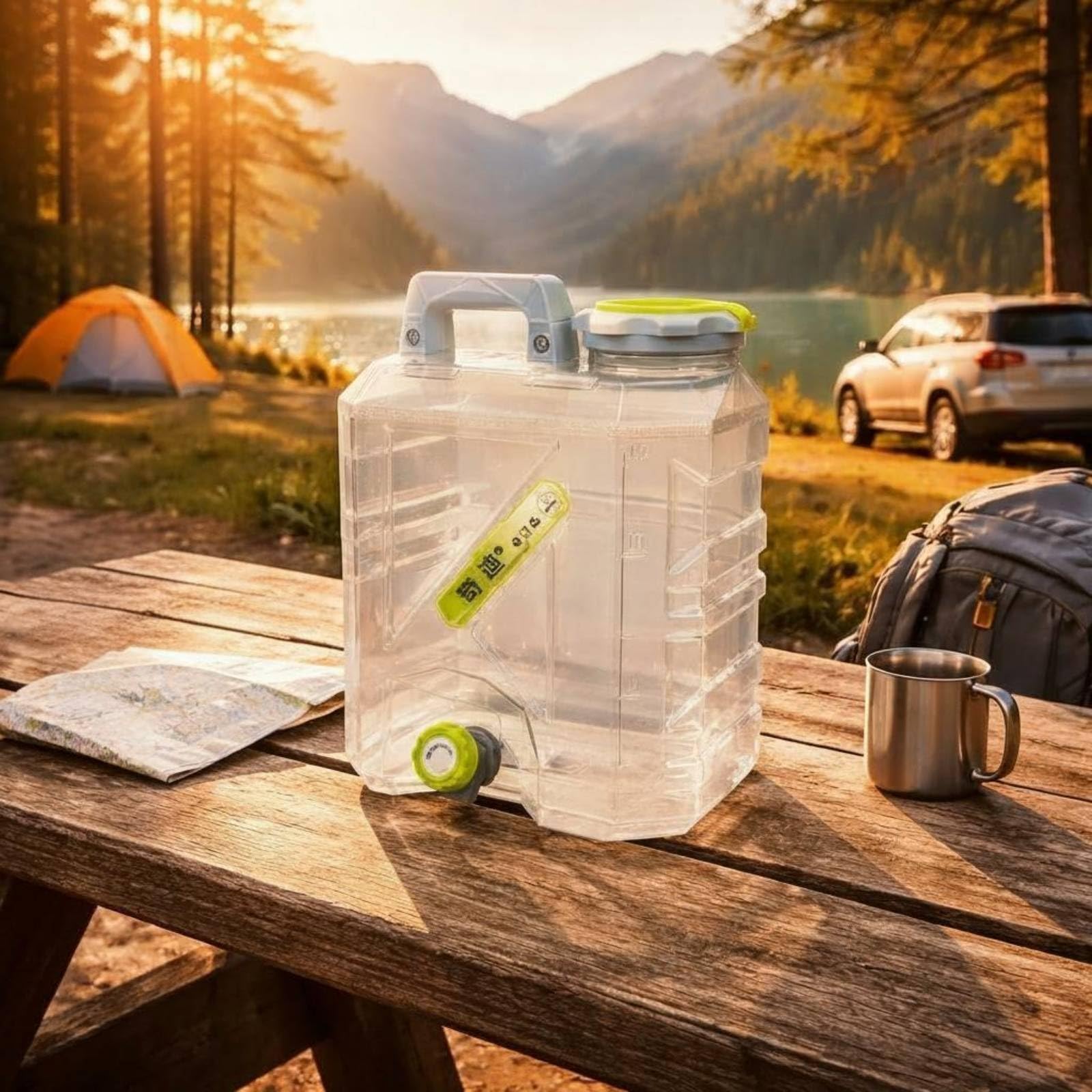 Tanica Acqua con Rubinetto senza BPA Contenitore Acqua Potabile con Rubinetto Ermetico per Auto, Trasparente, Cristallo Trasparente, 20L