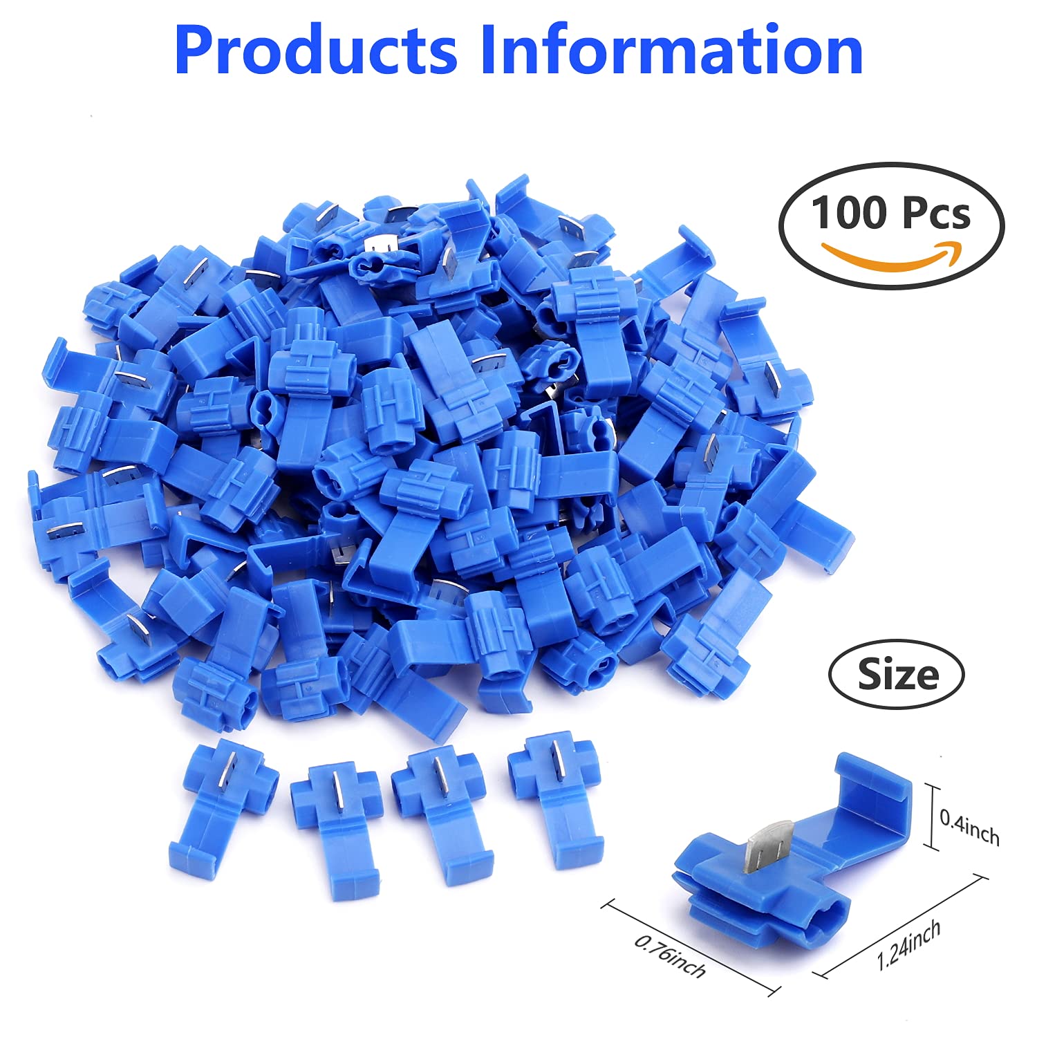 100pcs Solderless Quick Splice Snap Wire Connectors, 18-14 AWG Splice Connector (Cable Joiner), Blue Cold Pressed Insulated Electric Wire Crimp Connectors