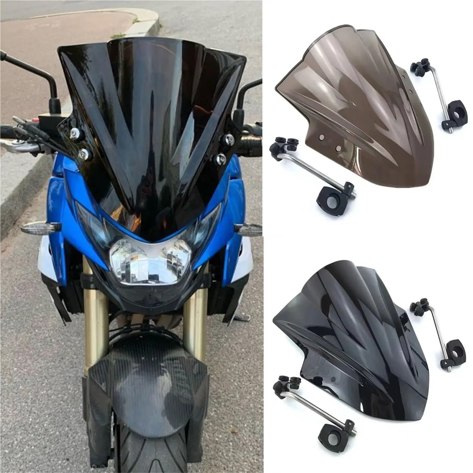 Fit For Yamaha MT09 MT125 FZ1 FZ6 FZ8 MT-01 MT03 MT07 Adjustable Bracket 7/8" 22mm Handlebar Windscreen Windshield Wind Deflectors(Clear Iruidium)