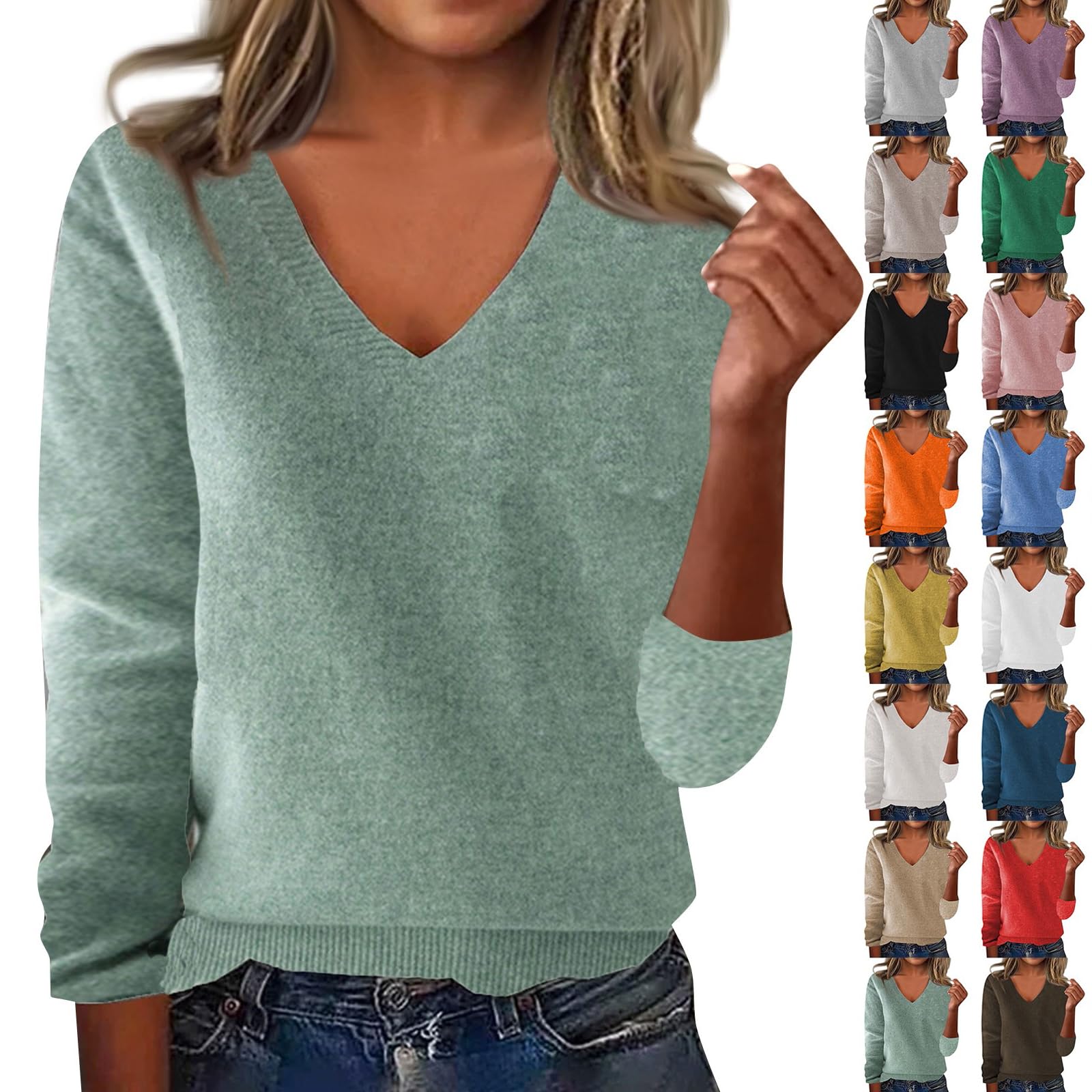 Cashmere Sweaters for Women V Neck Long Sleeve Winter Sweaters Lightweight Soft Cozy Sweater Elegant Tunics or Tops