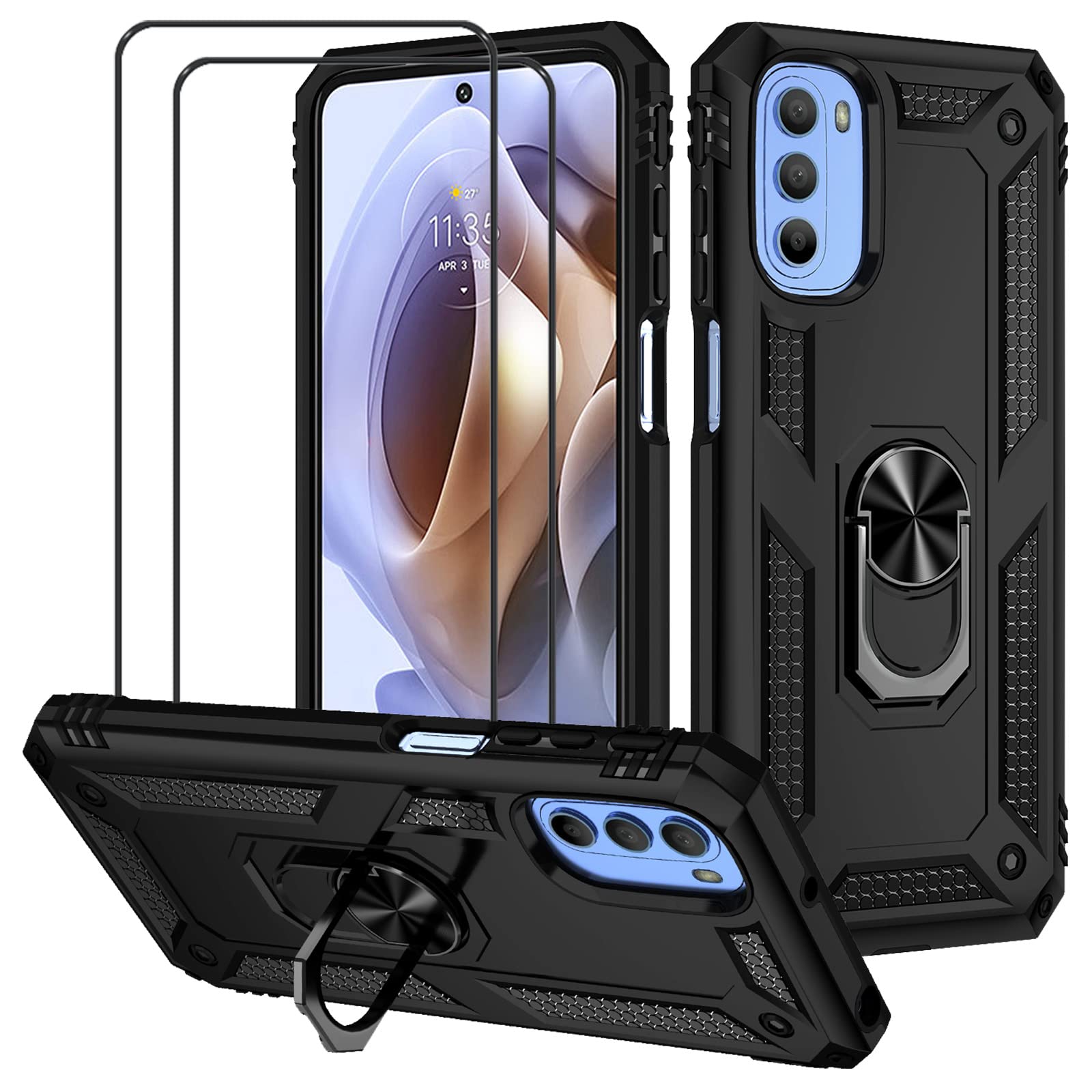 EasyLifeGo Hybrid Dual Layer Anti-Scratch Cover with 2 Pieces Screen Protector Tempered Glass for Motorola Moto G31 / Motorola Moto G41 - Black