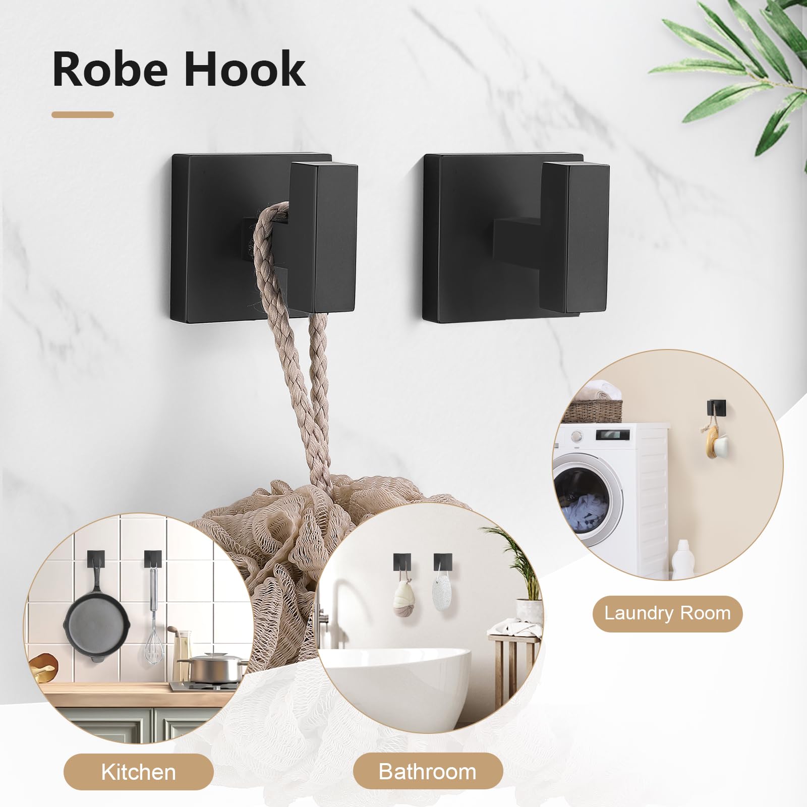TQKAG 5-Pieces Matte Black Bathroom Hardware Accessories Set 23.6" SUS304 Stainless Steel Towel Bar Set Wall Mounted Square Toilet Paper Holder with Shelf — Amazon image 2
