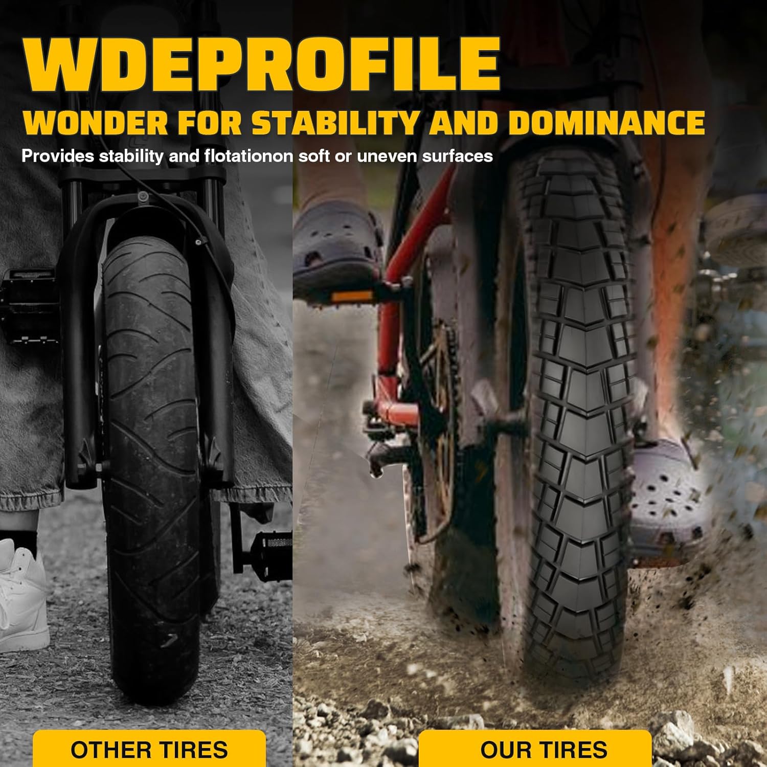 16/20/26 x 4.0 Fat Tire for Ebike, Mountain Bike, Tricycle, Ideal for Snow, Mud, Gravel Road, Heavy Duty Wear-Resistant All-Terrain 1/2 Tires (1/2 Tubes)