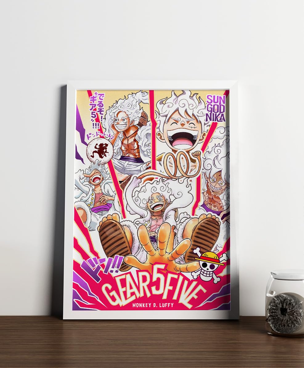 SINCE 7 STORE Monkey D Luffy Gear 5 Framed Poster For Gifting/For Room Decor/For Anime Fans / A3 / A4 / WALL ART/BIRTHDAY GIFT (A3, WHITE)