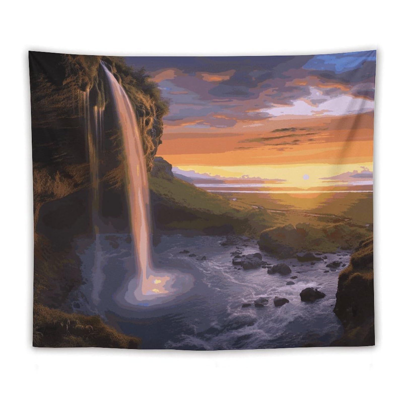 LDGSUPH Waterfall at Sunset Tapestry Wall Hanging Decor Anti-fading Aesthetic Wall Tapestries Fashion Wall Blanket Decor Modern Wall Art Tapestry for Bedroom Home Decor 50"x60"