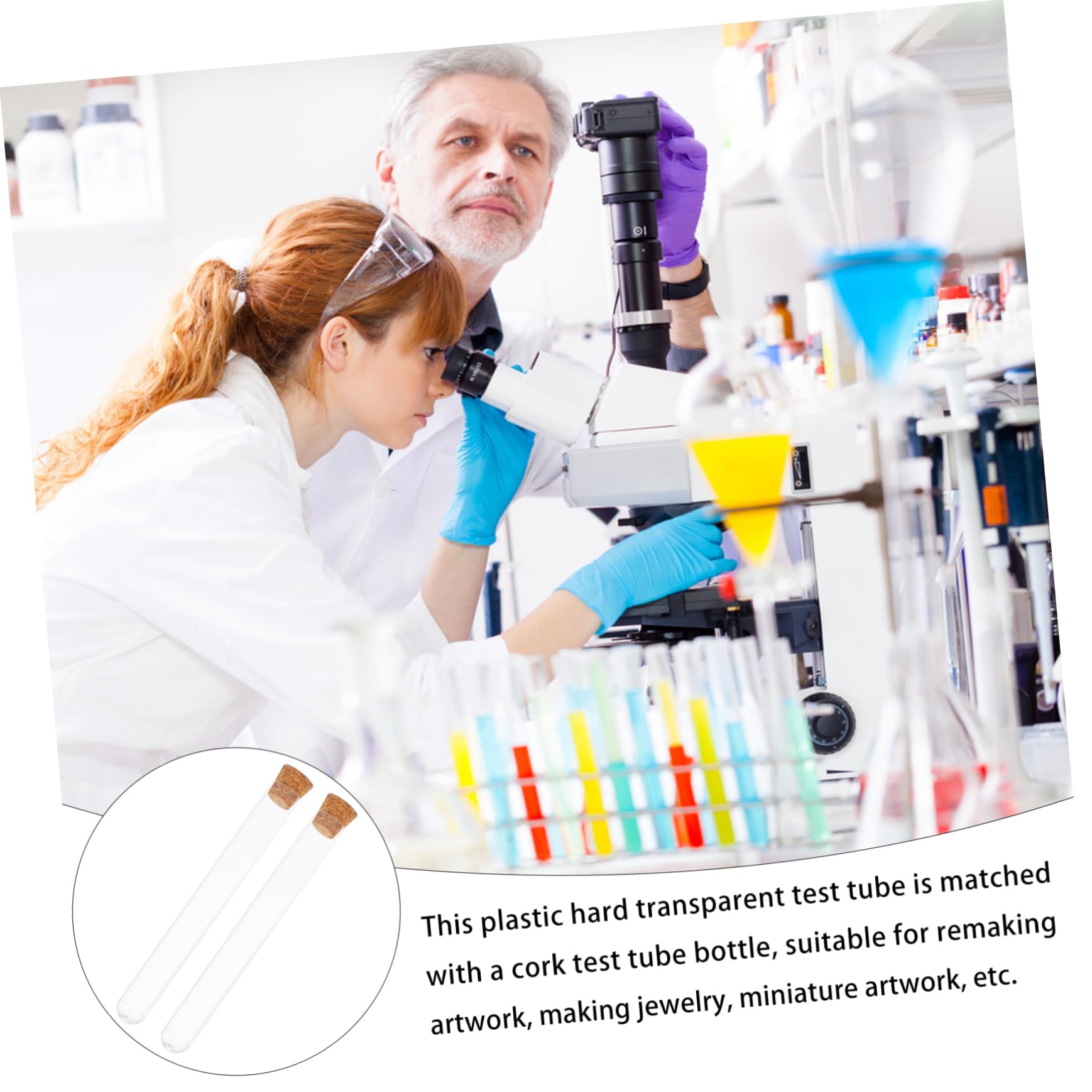 CIYODO 30pcs Wooden Plug Test Tube Mini Cork Bottle Lab Containers with Lids Bottles Vials Jar Test Tube with Cork Stopper Candy Beads Test Tube for Experiment Scientific Tube Plastic