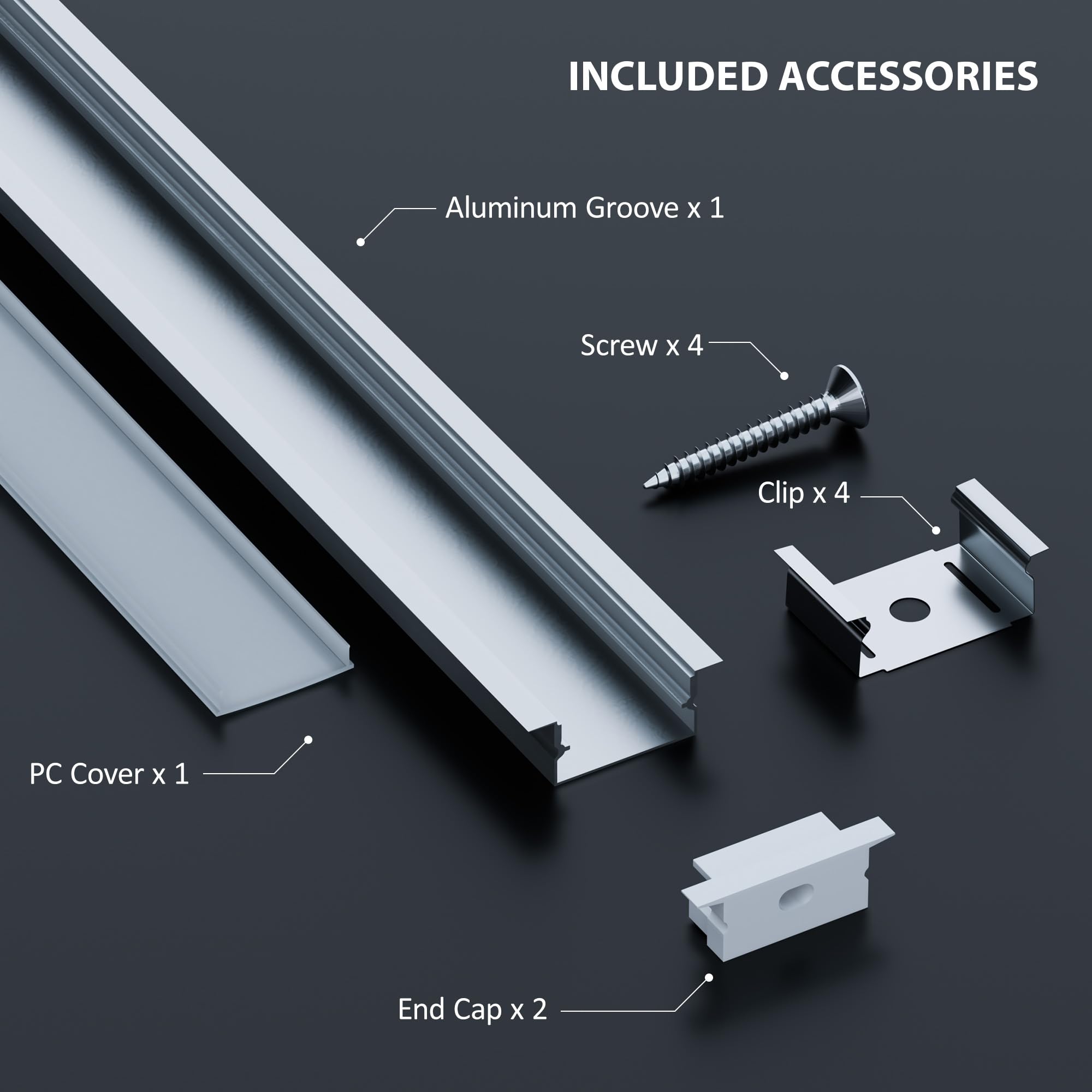 Profil aluminiowy LED, 2 m, 6 sztuk – listwa z dyfuzorem | do taśm LED do 15 mm, rozmiar 26,7 × 10 mm | w zestawie zaślepki, śruby i klipsy montażowe (2 m, 26 sztuk)