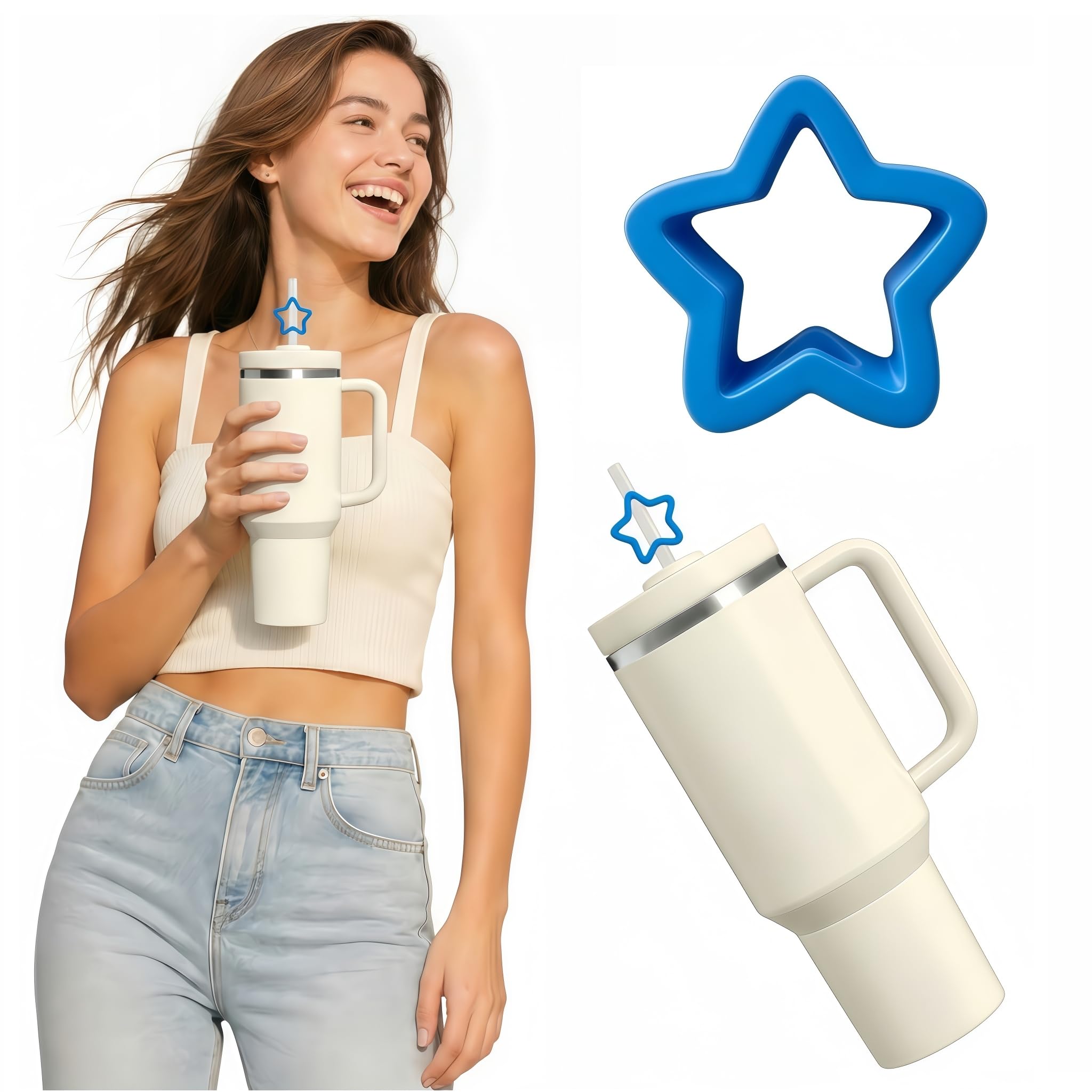 Star Straw Covers for Stanley Cup 30&40 Oz Tumbler, Hard PLA Plastic Straw Toppers Fit 10mm Reusable Straws, Stanley Cup Accessories for 0.4in Straws Playful