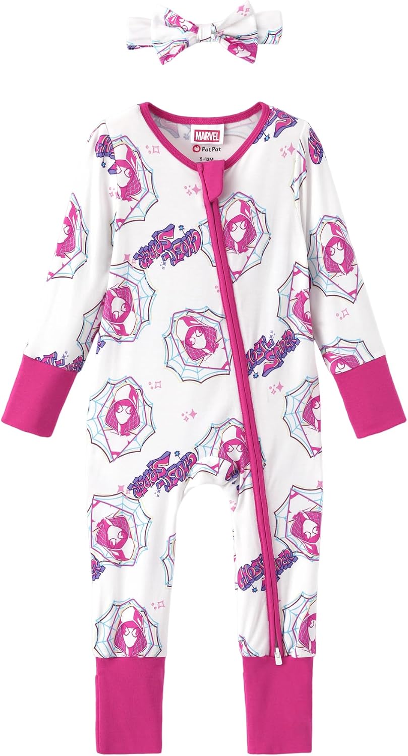 Disney Princess Stitch Marvel Baby Viscose Made from Bamboo Long Sleeve Footie Romper Zipper Outfit Newborn to Infant