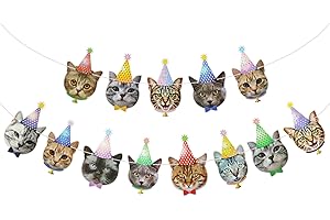 Festive Cat Birthday Banner: 'Happy Birthday' Garland with Delightful Cat Faces