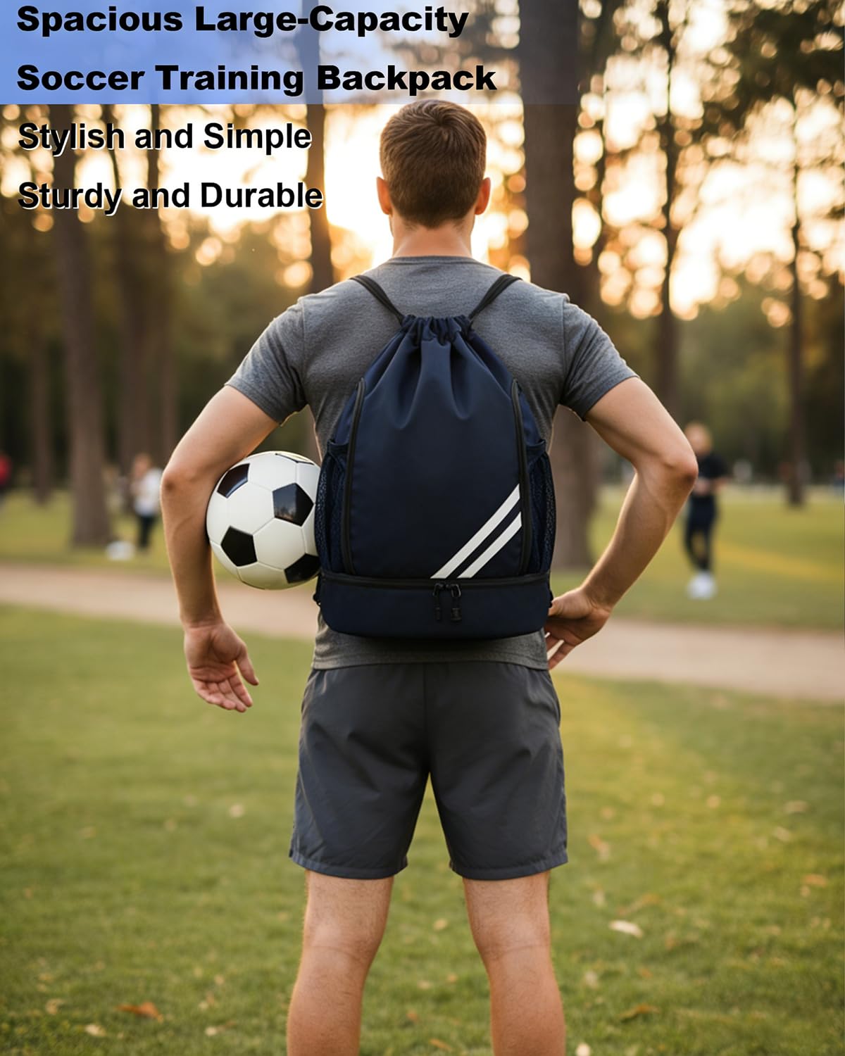 Bleu Marine Sac a Dos de Sport étanche Pliable, Sac de Sport Homme Femme et Enfants, Avec Compartiment à Chaussures Séparé, Poche Principale et Intérieure, Sacs de Gym Pour Voyage Gym Plage Piscine