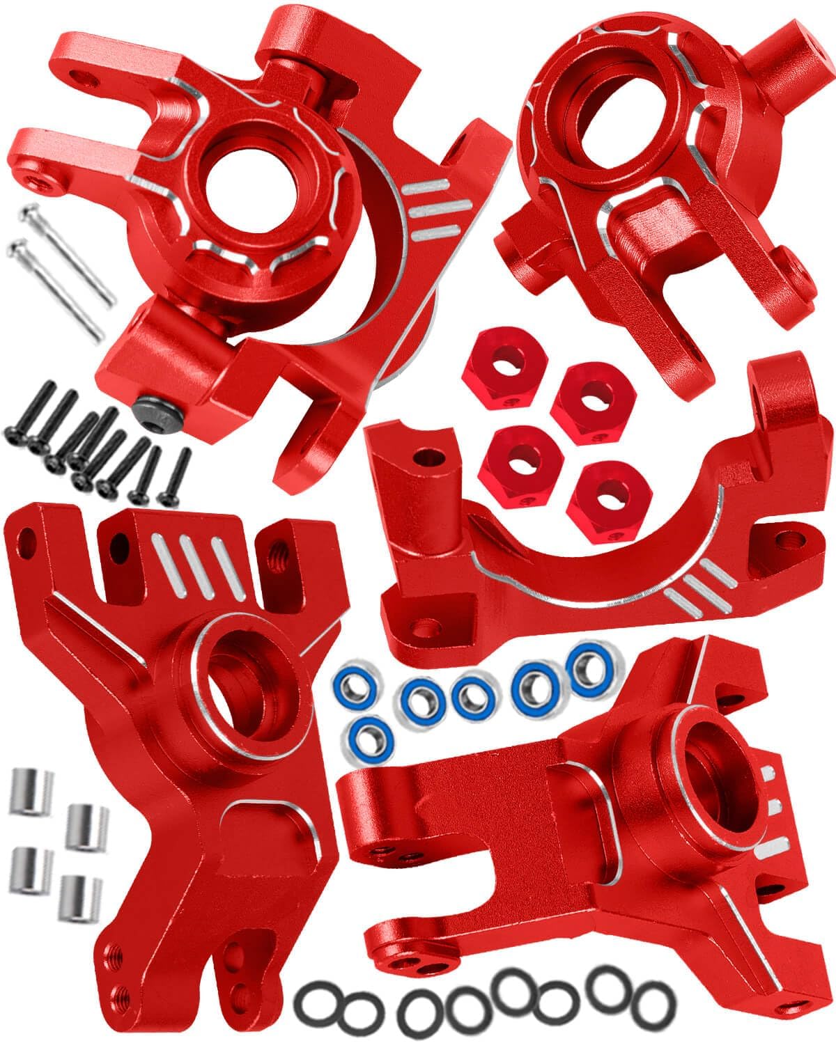 RC Upgrades Part for 1/10 Slash/Rustler/Stampede 4x4 VXL,Aluminum Caster Block,Steering Blocks,Rear Stub Axle Carriers,Steering Bellcranks Hop Ups,Red