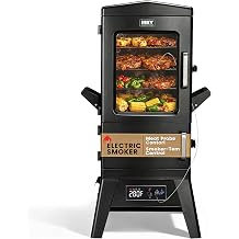 Electric Smoker with Cover, LED Display Build in Meat Probe Large Capacity BBQ Smokers, 4 Racks Smoke More with 633 sq in Cooking Area, Black,6.11