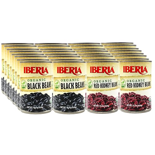 Iberia Frijoles negros orgánicos, 15.5 onzas (paquete de 8) + frijoles rojos orgánicos Iberia de 15.5 onzas (paquete de 8)