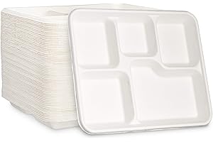 Comfy Package 100% Compostable 5 Compartment Plates. 125 Count Pack. 10" Disposable Paper Plates.