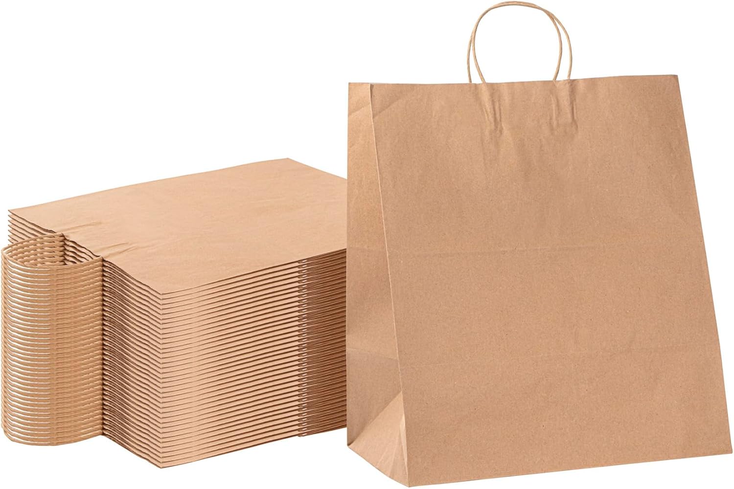 Restaurantware 15.9 x 9.8 x 17.3 Inch Kraft Paper Gift Bag with Handles - 100 Pack -Saving Nature Brown Large Paper Bags For Grocery, Shopping, Retail