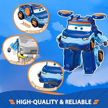 Super Wings Transformation Plane Supercharged Leo 5 Inch Toy Figure for Kids 3-in-1 Toy Plane and Robot Figure for 3+ Years Old Boys Girls Blue