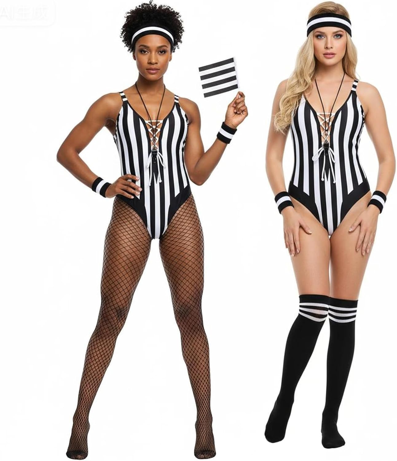 Geyoga 6 Pcs Women Referee Costume Set Referee Bodysuit Accessories Set for Womens Soccer Sport Halloween Costumes for Women