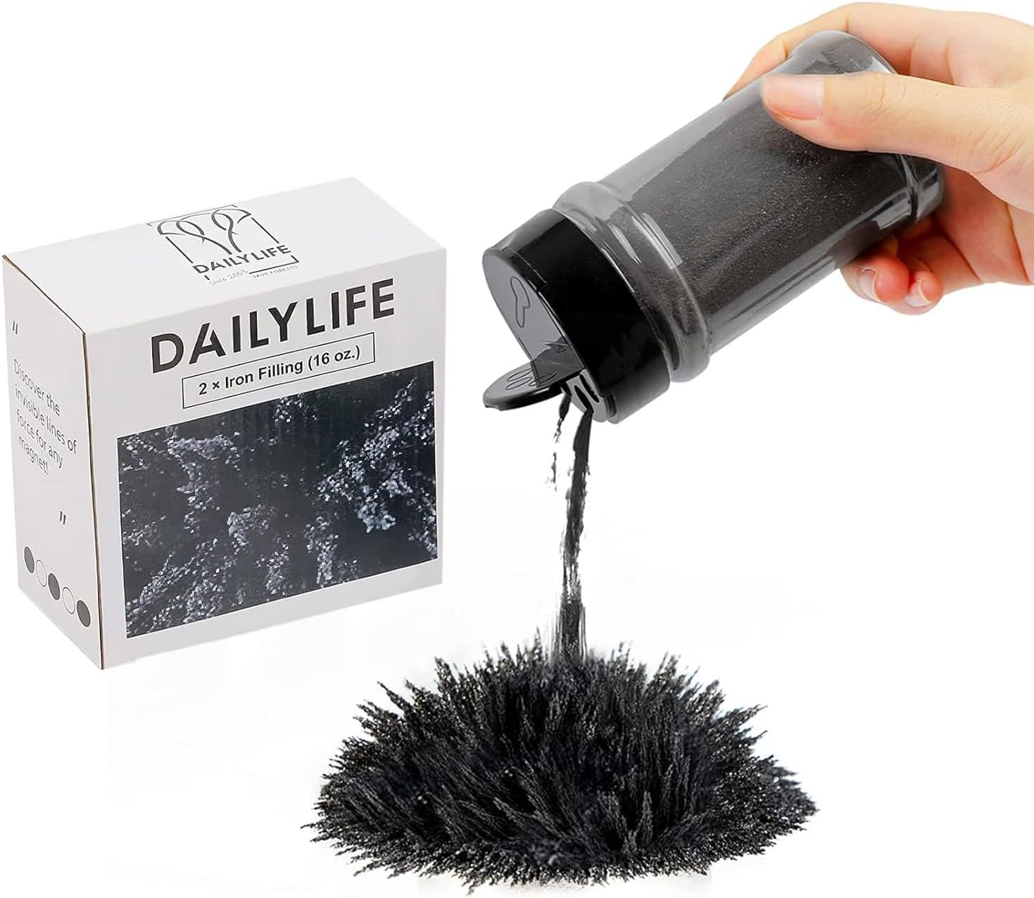 DAILYLIFE Magnetic Iron Filings for Science Experiments, 2 Bottles of Iron Powder (16oz Each) with Shaker Lids, Magnetic Sand