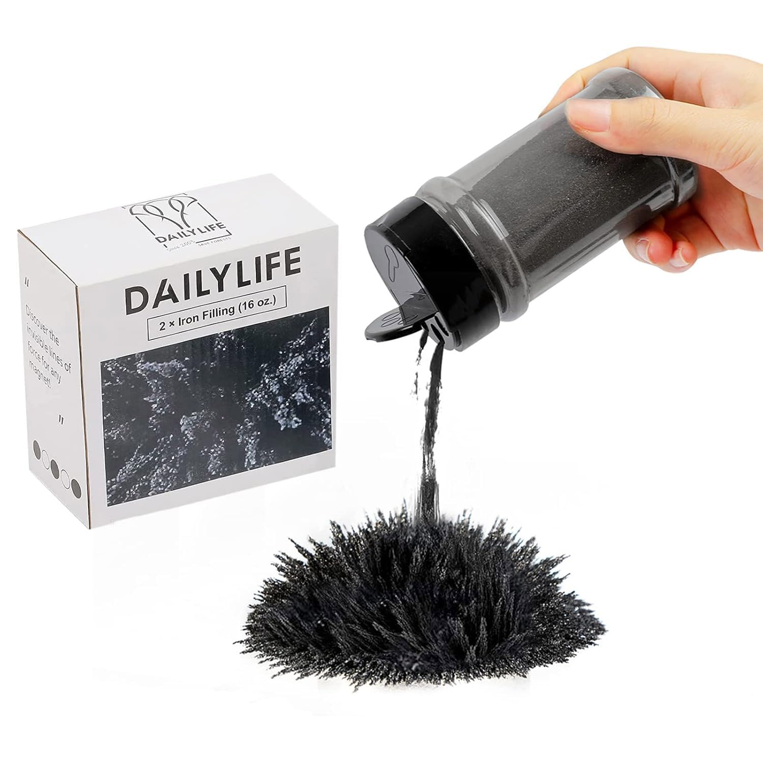 DAILYLIFE Magnetic Iron Filings for Science Experiments, 2 Bottles of Iron Powder (16oz Each) with Shaker Lids, Magnetic Sand